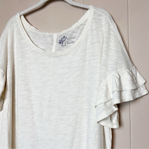 Anthropologie Pilcro Heritage Femme Tee XL ivory cream ruffle sleeve t-shirt top - Picture 5 of 15